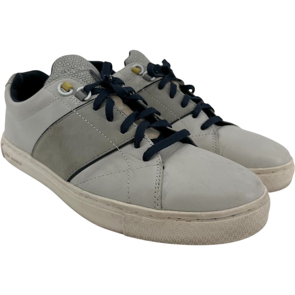 Ted Baker Quana Sneakers Leather Shoes Lace Up Low Top Gray Navy 10